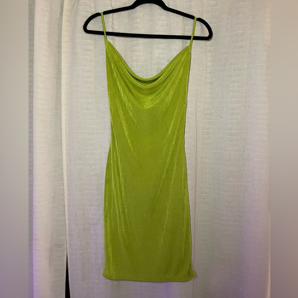 Green cowl neck low back bodycon dress